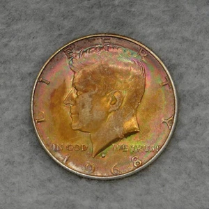 next RAINBOW TONED 40% Silver KENNEDY HALF Dollar 1968-D 50c Coin JFK from ALBUM - Picture 1 of 9