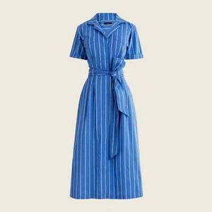 J. Crew Size 6 Patch-Pocket Cotton Poplin Shirtdress Stripe Delphium Blue - Picture 1 of 3