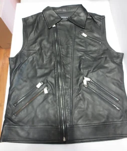 YVES SAINT LAURENT JACKET MAN BLACK LEATHER VRAI CUIR WITHOUT SLEEVES SIZE M - Picture 1 of 9