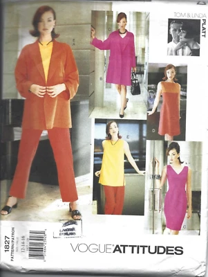 Vogue Sewing Pattern 1827 Tom, Linda Platt Jacket, Dress, Top, Pant Size 12 -16 - Image 1 of 3