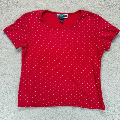 Camiseta Top Karen Scott Mujer Roja Blanca Lunares Manga Corta Algodón Talla L Foto 1 de 4