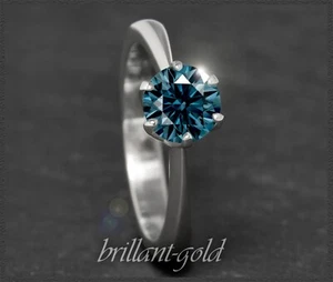 Diamant Ring, blauer 1,06ct Solitär Brillant, 585 Weißgold Damen Solitärring - Bild 1 von 7