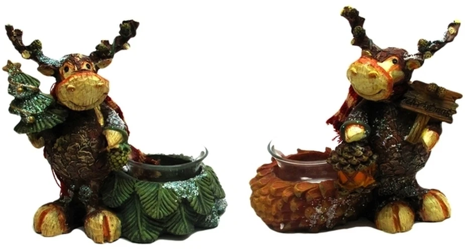 Set of 2 Pinecone Moose Candleholders Statues Sculptures Figurines 6.5" Long - Image 1 of 1