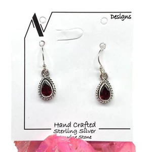 Garnet Earrings Solid 925 Sterling Earrings Teardrop Dainty Genuine Natural - Picture 1 of 6