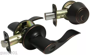 Entrance Keyed Entry Single Deadbolt Oil Rubbed Bronze Door Handle Lever lock - Picture 1 of 5