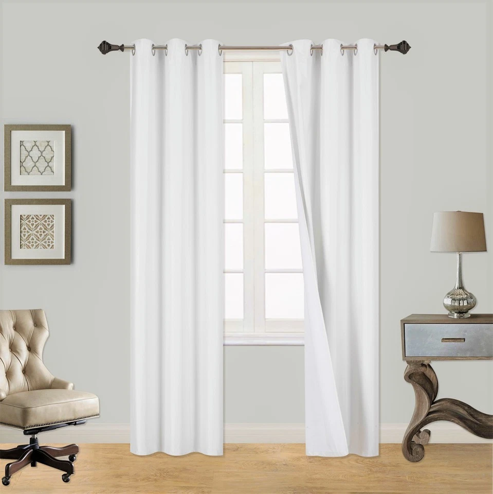 1 JUEGO DE 1 PANEL CORTINA FORRADO VENTANA SEDA IMITACIÓN APAGÓN 100% CORTINA PLATA OJAL NOA Foto 1 de 1