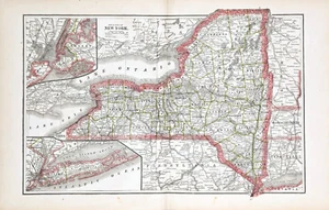 1886 NEW YORK STATE Map ORIGINAL (18x12) LARGE Townships County RAILROADS - Picture 1 of 6