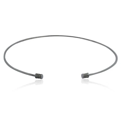 Pave Diamond Choker Necklace Oxidized 925 Sterling Silver Jewelry For Women - Image 1 of 4