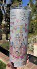 Disney Inspired Castle With Character Autographs 20oz Silver Glitter Tumbler