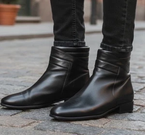 Florsheim Duke Botines Negro Cuero Liso Cremallera Lateral Botín 8 Hombres’s Ancho - Imagen 1 de 10