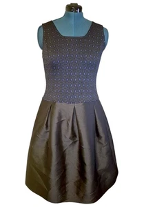 St. John Etched Geo Sparkle Jacquard & Mikado schwarz blau Satin Kleid GRÖSSE 12 - Bild 1 von 6