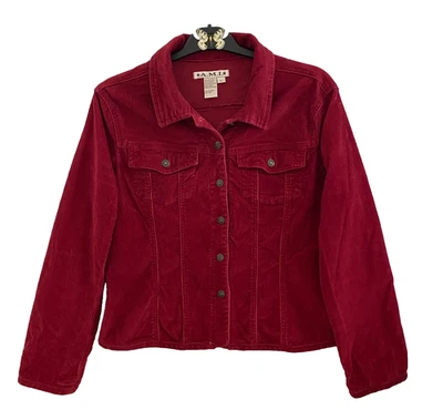AMI Red Corduroy Jacket Sz Large Button Front 2 Pockets Cotton Made in Hong Kong - Image 1 of 4