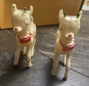 2 Vtg 1950s Christmas Bradford Rudolph Reindeer Plastic Ornament USA 3-1/2" - Bild 1 von 6
