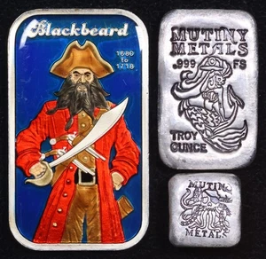 CMG & Mutiny Metals Pirate Themed 1 oz .999 Fine Silver 3 Art Bar Set - Bild 1 von 2