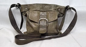 Vintage Mimo Green Distressed Leather Cross Body Purse Bag Buckle Pocket Front - Picture 1 of 17