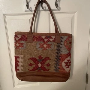 Bolso de Mano Anabaglish Mezcla de Cuero Lana Rojo Azteca Boho Cartera Suroeste India - Imagen 1 de 12