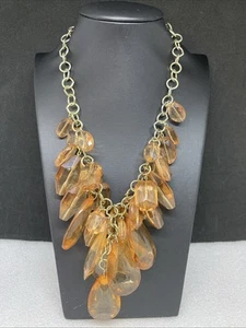 Vtg Graziano Peach Lucite Pandants Silver tone Chunky Statement Necklace 14-18" - Picture 1 of 6