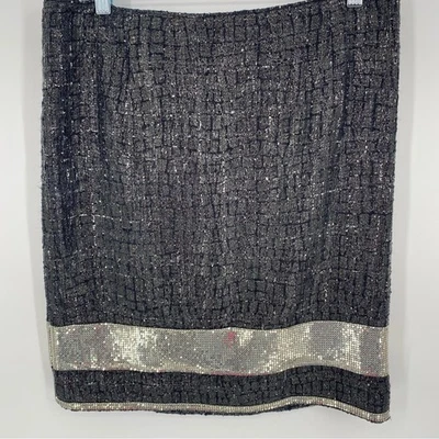 Falda Per Se Mujer Talla 8 Negra Plateada Metálica Lana Lino Seda Lápiz Cuentas 6 Foto 1 de 4