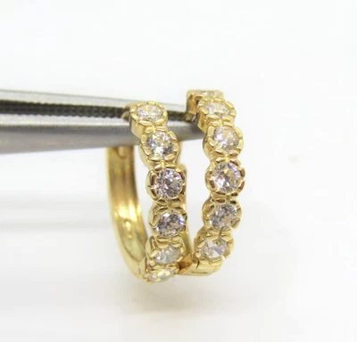 9K Yellow Gold Earrings Moissanite Engagement Hoop Earrings Gift For Her - Image 1 of 4