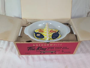 Fire King Anchorwhite Divided Serving Dish with Candle Warmers USA Original Box - Picture 1 of 7