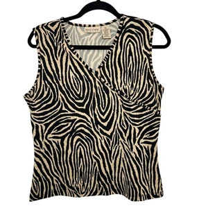 Apostrophe Zebra Print Tank Top Sleeveless Surplice Faux Wrap Blouse Size Medium - Picture 1 of 8