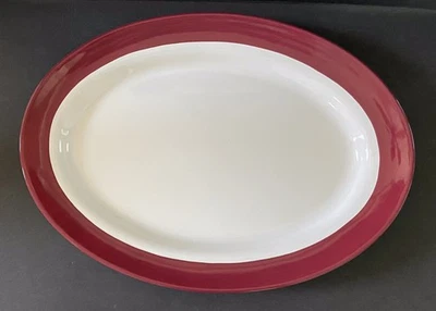 Pampered Chef Simple Additions LG 19” X 14” Oval Turkey Platter White W/Red Rim - Image 1 of 4