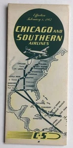 1947 1. Februar Chicago und Southern Airlines Fahrplan #s - Bild 1 von 8