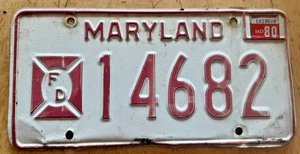 1980 MARYLAND FEUERWEHR AUTO NUMMERNSCHILD " 14682 " MD 80 - Bild 1 von 1