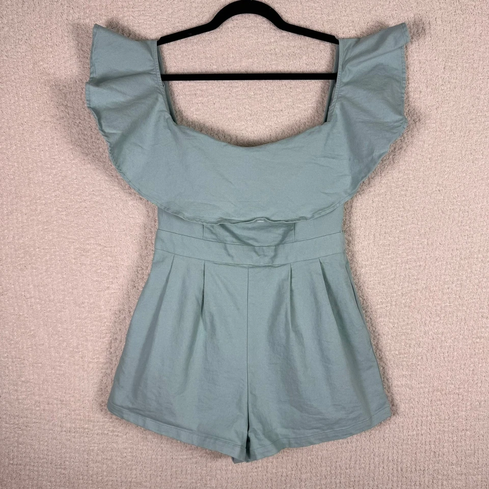 Mameluco Denim by Flying Tomato para mujer azul medio con volantes fuera del hombro informal Foto 1 de 4