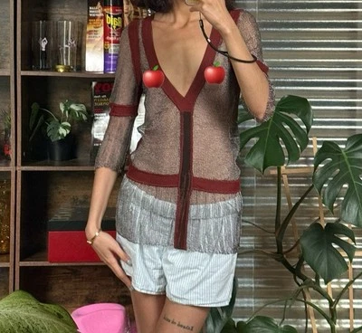 AUTHENTIC VINTAGE FENDI Mesh Silver Quarter Sleeve with Red Details - Image 1 of 4