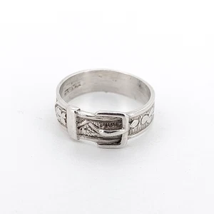 Vintage Silver Belt Buckle Ring Band Decorative Engraved Sterling 925 Size M - Picture 1 of 8