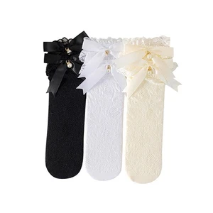 1 Pair Girls Socks Breathable Thin Stackable Socks Under Knee Length Socks - Picture 1 of 11