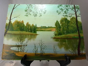 Pintura al óleo rusa de primavera mañana en el lago P4819 - Imagen 1 de 2
