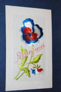 WWI Cartolina originale 1915 ** Ricamo Pancy in seta - antica, rara - Foto 1 di 3
