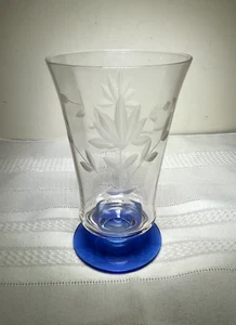 5 Weston Blue Base Water Iced Tea Floral Glass Etch 1960’s - Picture 1 of 5