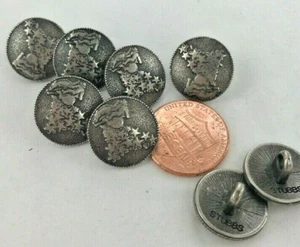 New (8 btns) Silver/Pewter Round Metal Buttons with Cowboy Design, 5/8" length - Picture 1 of 1