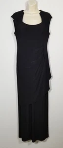 Black Label by Evan Picone Women Size 4 Black Maxi Dress Floral Lace Layered - Picture 1 of 10