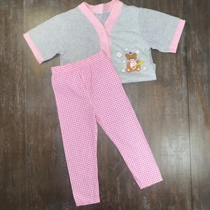 Vintage OKIE DOKEY Pink girls Bomber style set size 4T striped bear Summer VTG - Picture 1 of 8