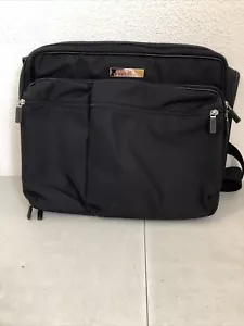 Trussardi Italy Black Nylon Zip Around Laptop Case Bag Cross-Body J627 - Picture 1 of 22