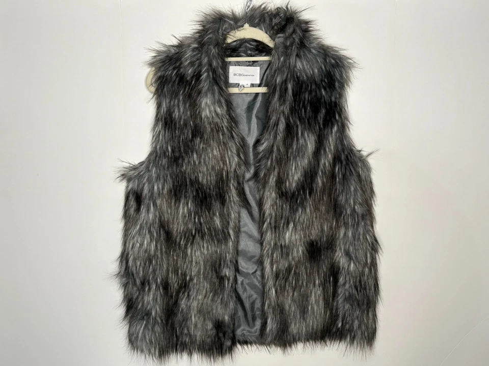 BCBG Generation Women's Faux Fur Vest Gray Grey Black Size Medium M Lined - Image 1 of 4