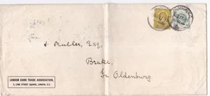 1899 QV 3dJUBILEE + 1/- GREEN STAMP ON LARGER COVER (BEND)TO OLDENBURG GERMANY - Picture 1 of 4