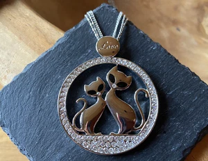 Halskette Kette Katzen Katzenpaar und Glitzersteinen NEU Geschenkidee (Nr. 09) - Bild 1 von 5