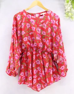 LoveShackFancy Anila Mini Floral Blouson Dress Satin Red Dress Asymmetric Sz XS - Picture 1 of 8