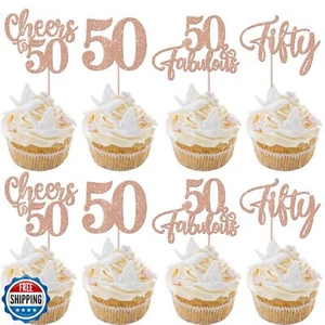 Paquete de 24 adornos para cupcakes de 50 cumpleaños Rsstarxi brillo 50 fabulosos cincuenta tazas - Imagen 1 de 5