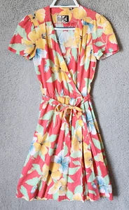 Abito donna vintage Foxy Lady San Francisco anni 70 manica corta avvolgente floreale brillante XS - Foto 1 di 13