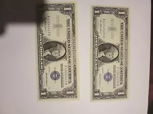 fancy serial number 1957 dollar bill Silver Certificate Sequential - Picture 1 of 6