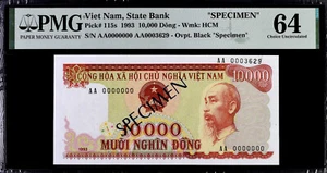 Vietnam SPECIMEN 1993 10,000 Dông Pick # 115s - PMG 64 - Picture 1 of 2