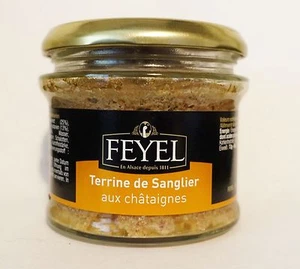 Wildschwein Terrine de Sanglier Kastanie original aus dem Elsass 180g Glas Feyel