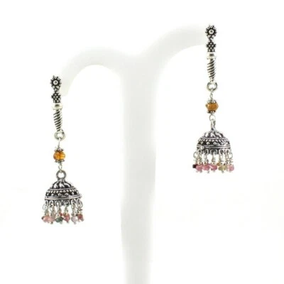 Pendientes Piedras Preciosas Turmalina Natural Hechos a Mano Facetadas Cuentas Oxidadas Jhumki Foto 1 de 2