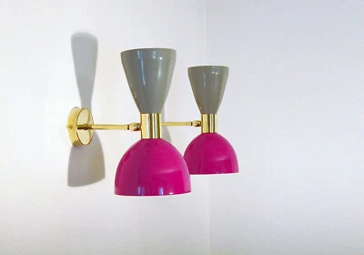 Arandela de parede 1950 meados do século bronze italiana Diabolo luminária 2 pares de lâmpadas - Imagem 1 de 4